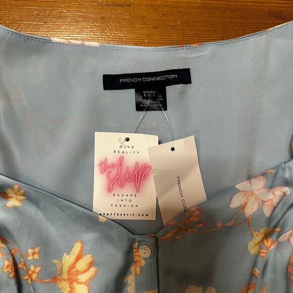 NWT French Connection pastel blue Diana Drape puff sheer sleeve top SIZE 4 - Picture 4 of 6